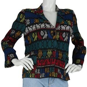 70s Vintage Guatemala Rainbow Aztec Western Boho Hippie Festival Blazer Jacket